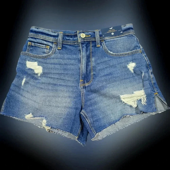 Hollister High-Waisted Distressed Denim Shorts with Sunflower Patch w26 - Picture 1 of 13